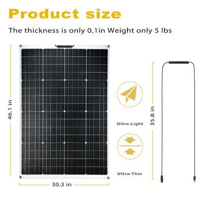 175W Waterproof Flexible Monocrystalline Solar Panel Untuk Permukaan Fleksibel melengkung
